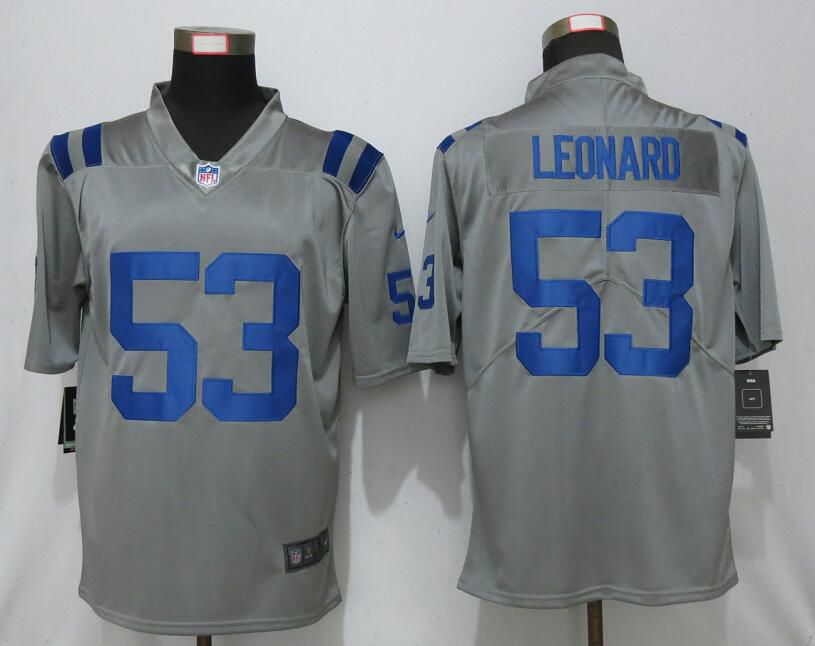Men Nike Indianapolis Colts #53 Leonard 2019 Vapor Untouchable Gray Inverted Legend Limited Jersey